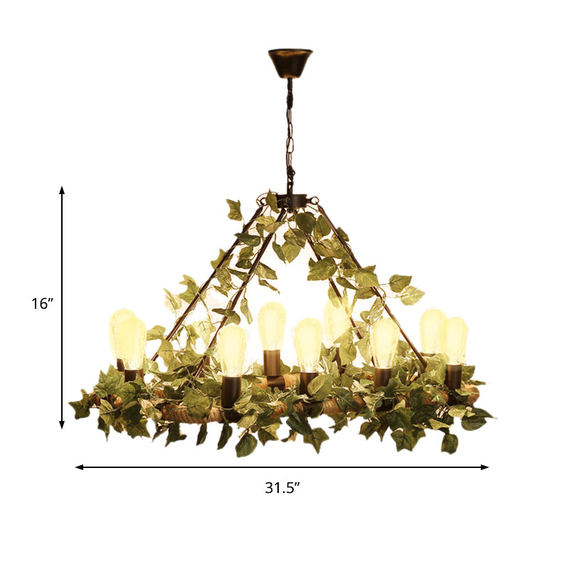 Industrial Leaf/Flower Island Lighting 10 Bulbs Metal LED Pendant Light in Pink/Green for Restaurant Clearhalo 'Ceiling Lights' 'Island Lights' Lighting' 368143