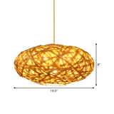 Oval Bamboo Ceiling Lamp Japanese 1 Head Beige Hanging Light Fixture for Restaurant Clearhalo 'Ceiling Lights' 'Pendant Lights' 'Pendants' Lighting' 369023