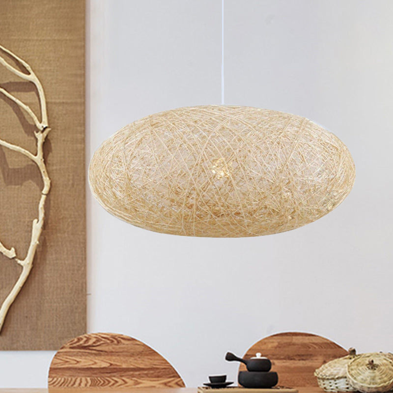 Hand Woven Ceiling Light Japanese Bamboo 1 Bulb Suspended Lighting Fixture in Flaxen Flaxen Clearhalo 'Ceiling Lights' 'Pendant Lights' 'Pendants' Lighting' 369024_b90a079a-23dd-48df-b1b2-82d22457424c