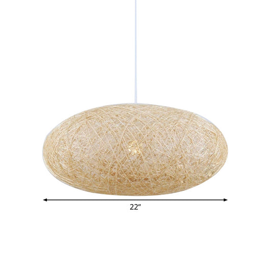 Hand Woven Ceiling Light Japanese Bamboo 1 Bulb Suspended Lighting Fixture in Flaxen Clearhalo 'Ceiling Lights' 'Pendant Lights' 'Pendants' Lighting' 369028