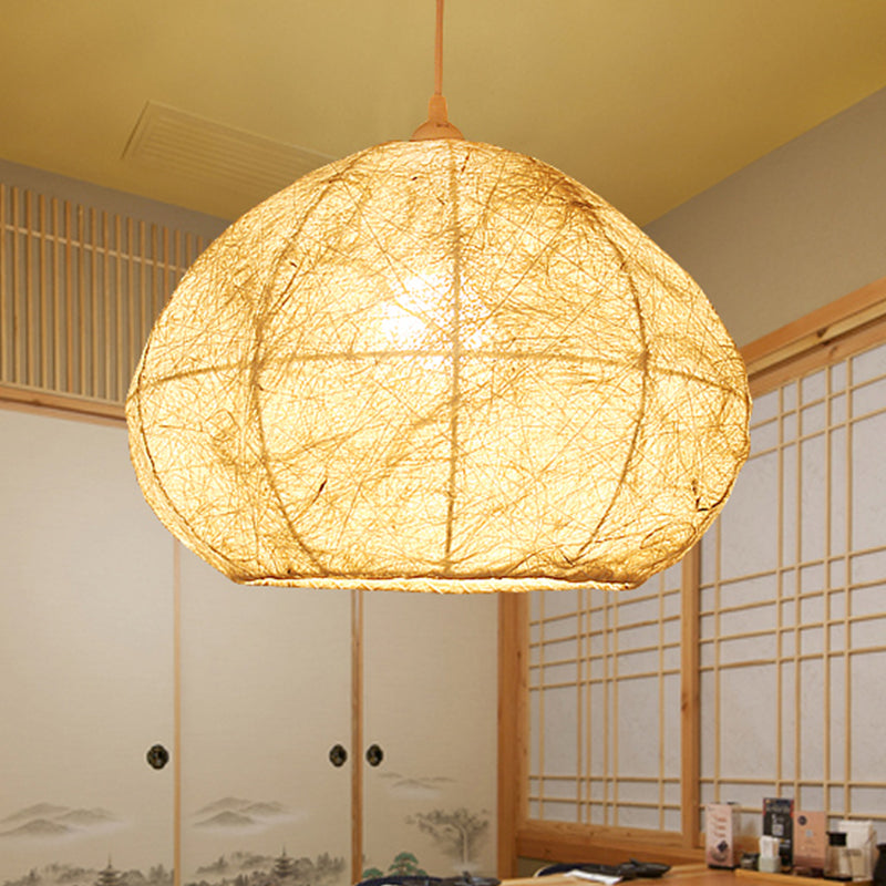 1 Head Dining Room Pendant Lamp Asia Beige Hanging Ceiling Light with Pear Bamboo Shade Clearhalo 'Ceiling Lights' 'Pendant Lights' 'Pendants' Lighting' 369030