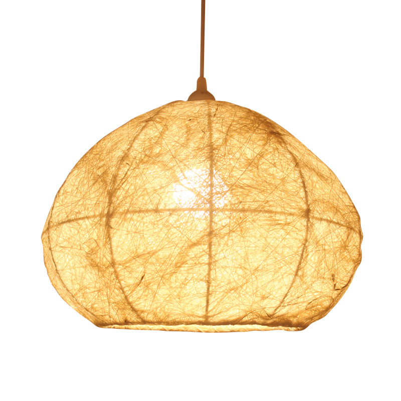 1 Head Dining Room Pendant Lamp Asia Beige Hanging Ceiling Light with Pear Bamboo Shade Clearhalo 'Ceiling Lights' 'Pendant Lights' 'Pendants' Lighting' 369031