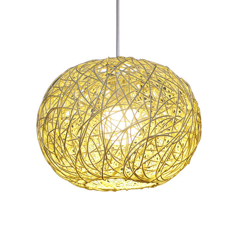 Spherical Pendant Lighting Asian Bamboo 1 Head Beige Ceiling Suspension Lamp, 8"/12"/14" Wide Clearhalo 'Ceiling Lights' 'Pendant Lights' 'Pendants' Lighting' 369036