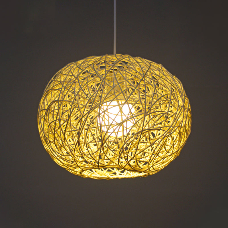 Spherical Pendant Lighting Asian Bamboo 1 Head Beige Ceiling Suspension Lamp, 8"/12"/14" Wide Clearhalo 'Ceiling Lights' 'Pendant Lights' 'Pendants' Lighting' 369037