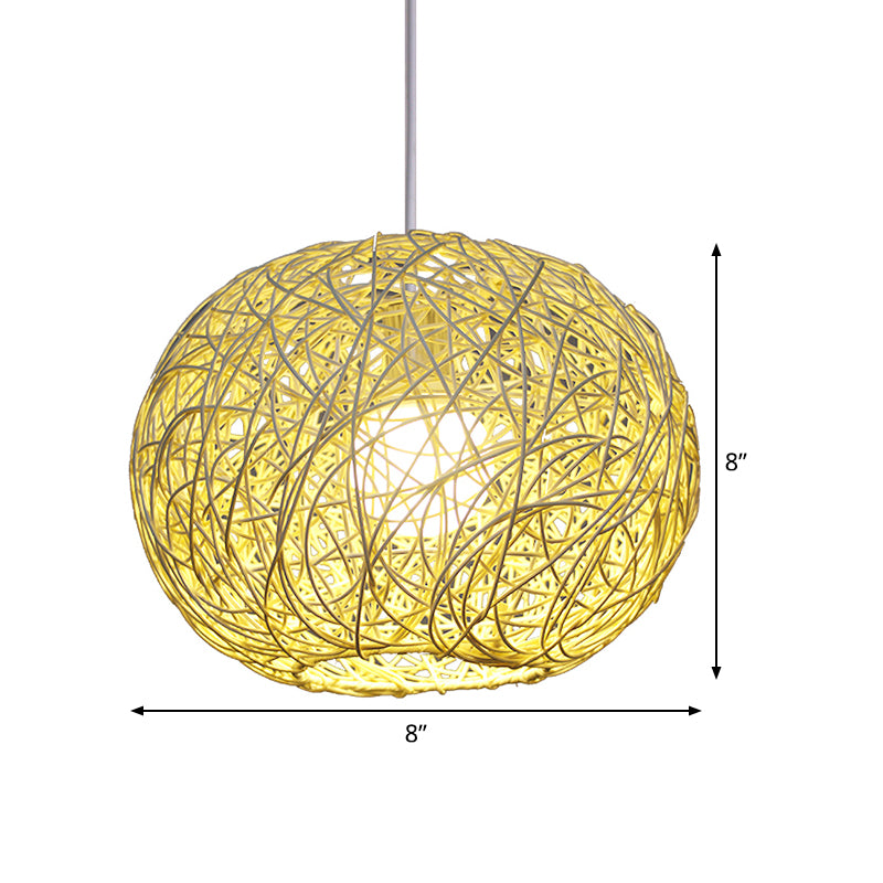 Spherical Pendant Lighting Asian Bamboo 1 Head Beige Ceiling Suspension Lamp, 8"/12"/14" Wide Clearhalo 'Ceiling Lights' 'Pendant Lights' 'Pendants' Lighting' 369038