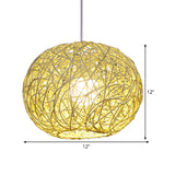 Spherical Pendant Lighting Asian Bamboo 1 Head Beige Ceiling Suspension Lamp, 8"/12"/14" Wide Clearhalo 'Ceiling Lights' 'Pendant Lights' 'Pendants' Lighting' 369039