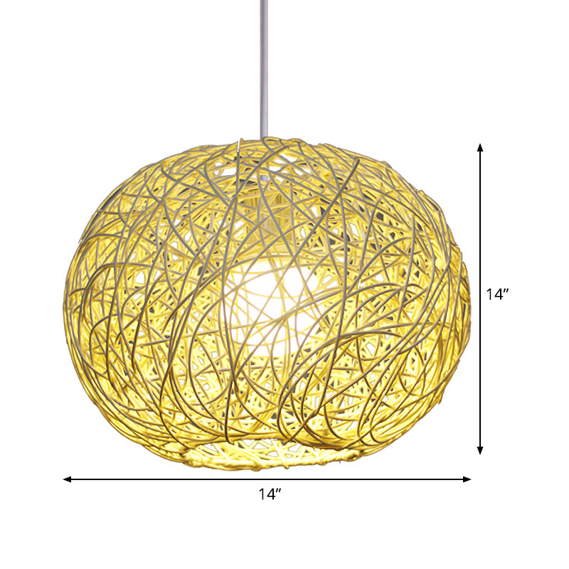 Spherical Pendant Lighting Asian Bamboo 1 Head Beige Ceiling Suspension Lamp, 8"/12"/14" Wide Clearhalo 'Ceiling Lights' 'Pendant Lights' 'Pendants' Lighting' 369040