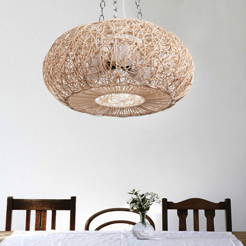 Lantern Chandelier Lighting Japanese Bamboo 3 Bulbs Beige Pendant Lighting Fixture Beige Clearhalo 'Ceiling Lights' 'Chandeliers' Lighting' options 369041_2855db96-b020-4464-8eb5-4a2bd7b7fd68