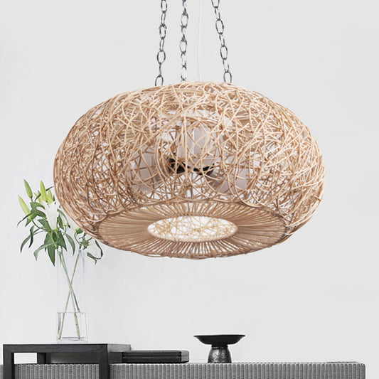 Lantern Chandelier Lighting Japanese Bamboo 3 Bulbs Beige Pendant Lighting Fixture Clearhalo 'Ceiling Lights' 'Chandeliers' Lighting' options 369042