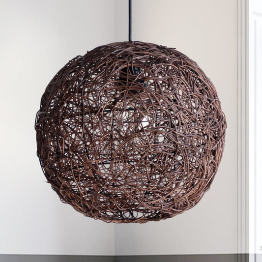 Coffee Globe Hanging Light Asian 1 Bulb Rattan Pendant Lighting Fixture for Bedroom Clearhalo 'Ceiling Lights' 'Pendant Lights' 'Pendants' Lighting' 369057