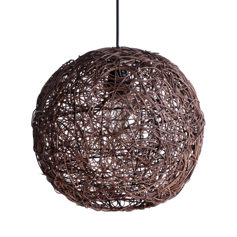 Coffee Globe Hanging Light Asian 1 Bulb Rattan Pendant Lighting Fixture for Bedroom Clearhalo 'Ceiling Lights' 'Pendant Lights' 'Pendants' Lighting' 369058