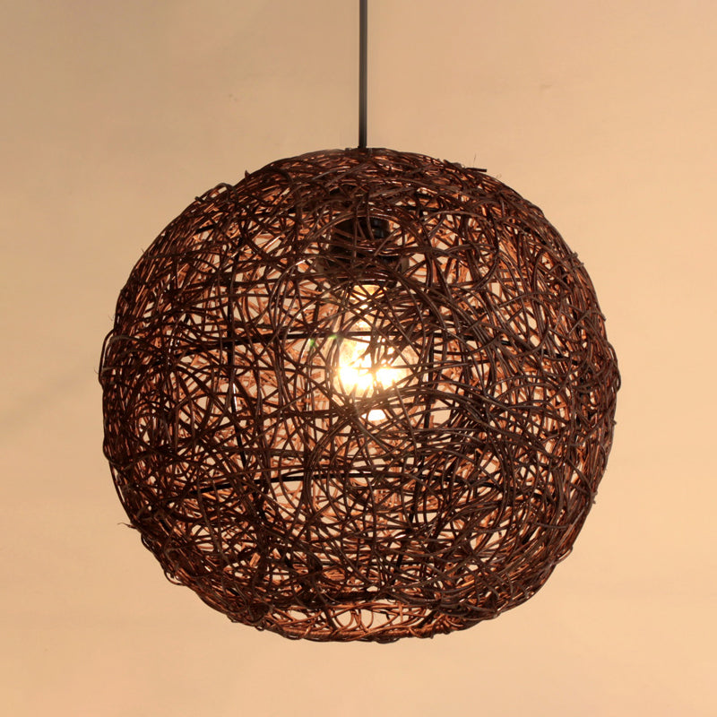 Coffee Globe Hanging Light Asian 1 Bulb Rattan Pendant Lighting Fixture for Bedroom Clearhalo 'Ceiling Lights' 'Pendant Lights' 'Pendants' Lighting' 369059