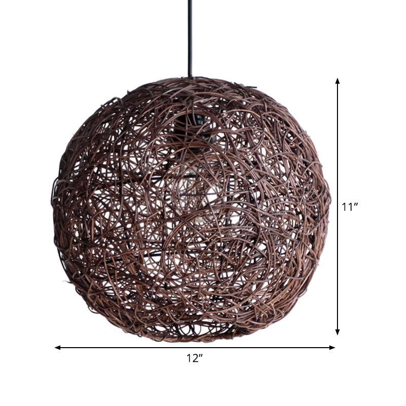 Coffee Globe Hanging Light Asian 1 Bulb Rattan Pendant Lighting Fixture for Bedroom Clearhalo 'Ceiling Lights' 'Pendant Lights' 'Pendants' Lighting' 369060