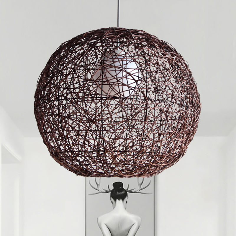 Sphere Pendant Lamp Asia Rattan 1 Head Coffee Hanging Light Fixture for Living Room Clearhalo 'Ceiling Lights' 'Pendant Lights' 'Pendants' Lighting' 369061