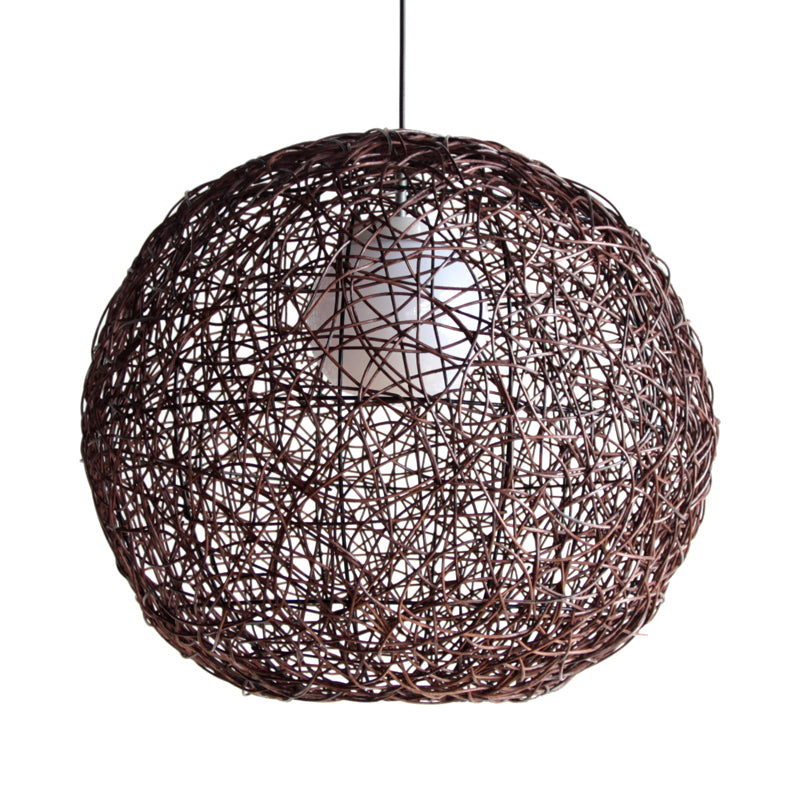 Sphere Pendant Lamp Asia Rattan 1 Head Coffee Hanging Light Fixture for Living Room Clearhalo 'Ceiling Lights' 'Pendant Lights' 'Pendants' Lighting' 369063