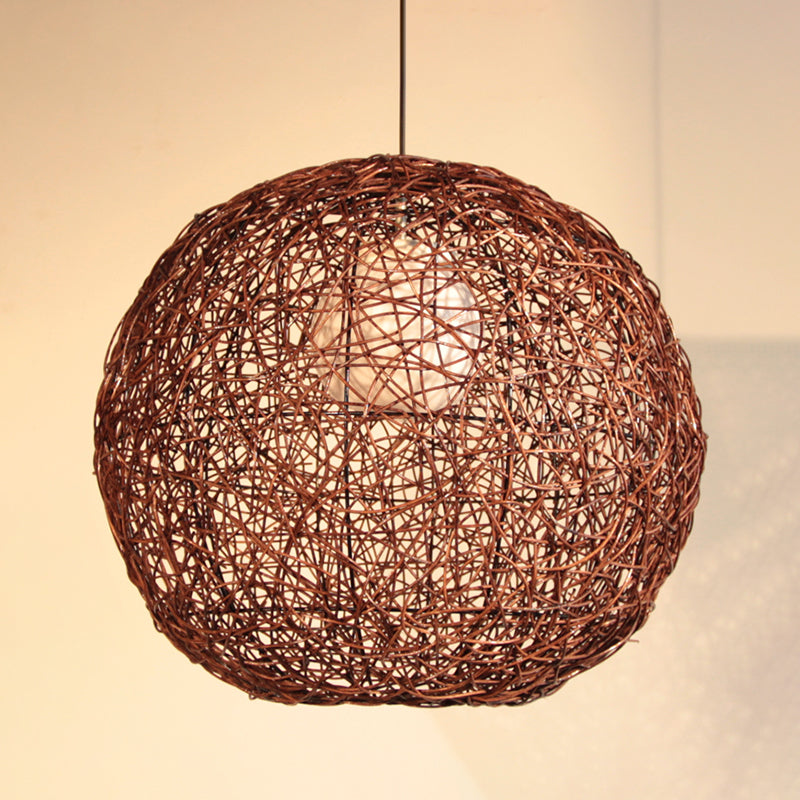 Sphere Pendant Lamp Asia Rattan 1 Head Coffee Hanging Light Fixture for Living Room Clearhalo 'Ceiling Lights' 'Pendant Lights' 'Pendants' Lighting' 369064