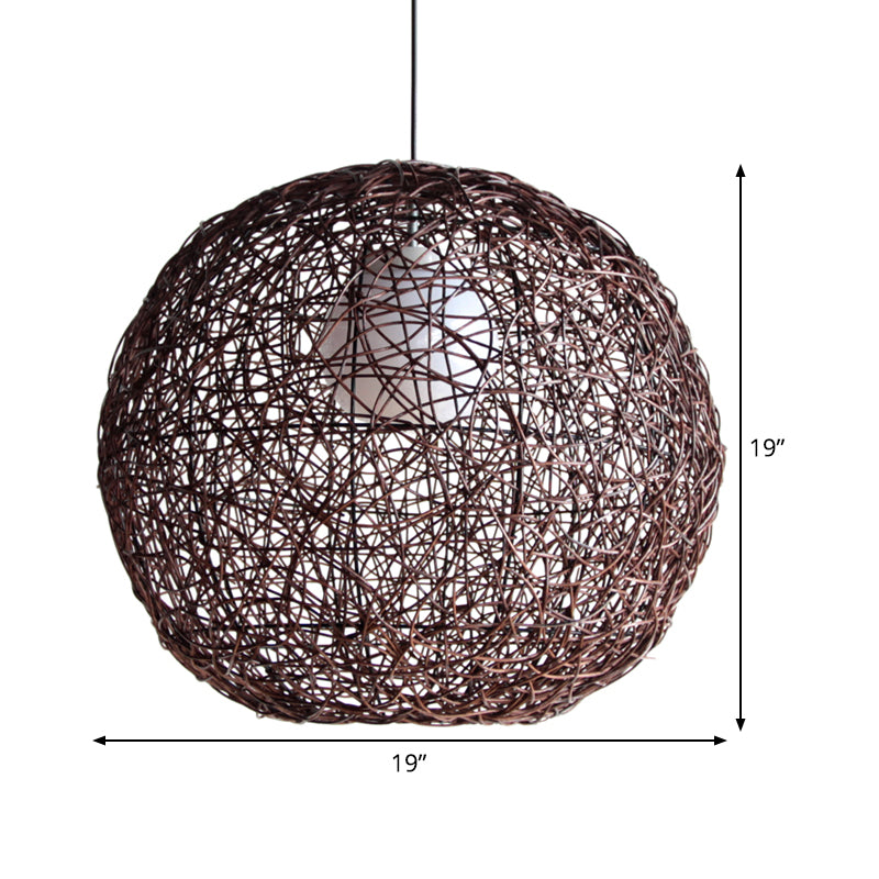 Sphere Pendant Lamp Asia Rattan 1 Head Coffee Hanging Light Fixture for Living Room Clearhalo 'Ceiling Lights' 'Pendant Lights' 'Pendants' Lighting' 369065