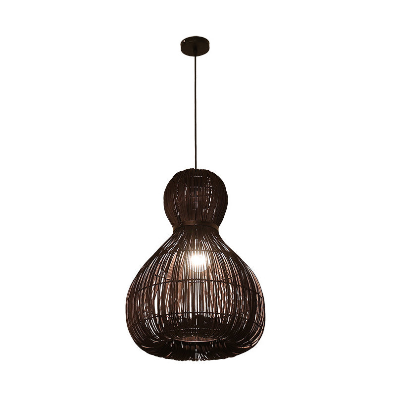 Laser Cut Hanging Lamp Chinese Rattan 1 Bulb Dark Coffee Ceiling Pendant Light, 8"/12" Wide Clearhalo 'Ceiling Lights' 'Pendant Lights' 'Pendants' Lighting' 369068