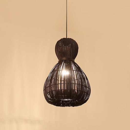 Laser Cut Hanging Lamp Chinese Rattan 1 Bulb Dark Coffee Ceiling Pendant Light, 8"/12" Wide Clearhalo 'Ceiling Lights' 'Pendant Lights' 'Pendants' Lighting' 369069