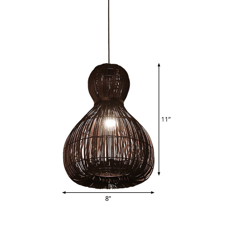 Laser Cut Hanging Lamp Chinese Rattan 1 Bulb Dark Coffee Ceiling Pendant Light, 8"/12" Wide Clearhalo 'Ceiling Lights' 'Pendant Lights' 'Pendants' Lighting' 369070