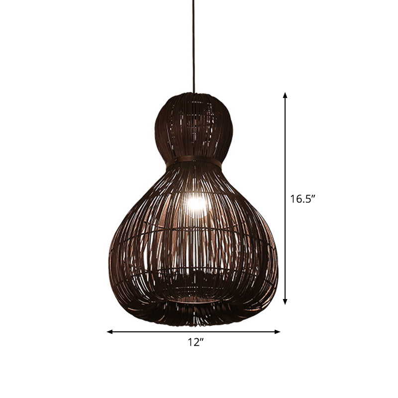 Laser Cut Hanging Lamp Chinese Rattan 1 Bulb Dark Coffee Ceiling Pendant Light, 8"/12" Wide Clearhalo 'Ceiling Lights' 'Pendant Lights' 'Pendants' Lighting' 369071