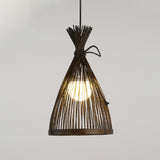 Flared Ceiling Light Asian Bamboo 8.5"/12" Wide 1 Bulb Dark Coffee Pendant Lighting Fixture Clearhalo 'Ceiling Lights' 'Pendant Lights' 'Pendants' Lighting' 369075