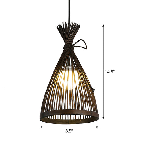 Flared Ceiling Light Asian Bamboo 8.5"/12" Wide 1 Bulb Dark Coffee Pendant Lighting Fixture Clearhalo 'Ceiling Lights' 'Pendant Lights' 'Pendants' Lighting' 369076