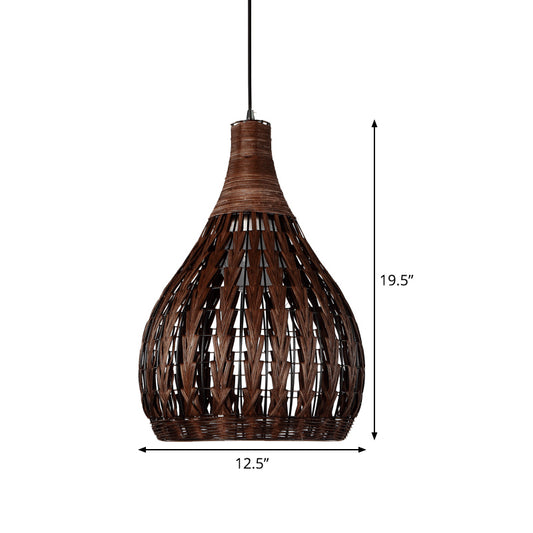 1 Head Bedroom Pendant Lamp Asian Coffee Ceiling Hanging Light with Jar Rattan Shade Clearhalo 'Ceiling Lights' 'Pendant Lights' 'Pendants' Lighting' 369082