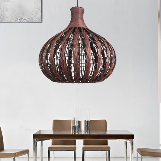 Droplet Pendant Lighting Japanese Rattan 1 Bulb Ceiling Suspension Lamp in Coffee Clearhalo 'Ceiling Lights' 'Pendant Lights' 'Pendants' Lighting' 369083