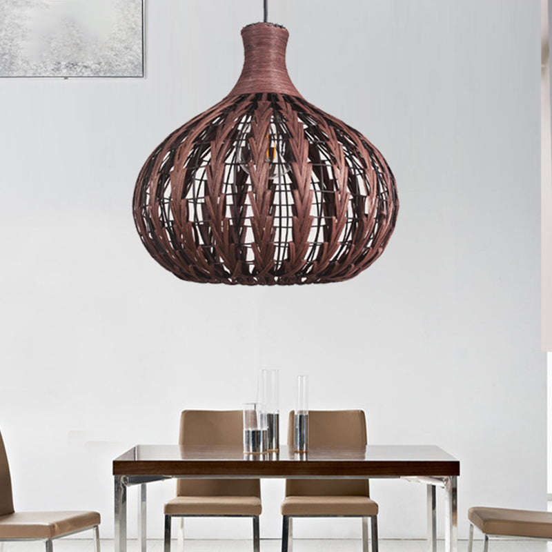 Droplet Pendant Lighting Japanese Rattan 1 Bulb Ceiling Suspension Lamp in Coffee Coffee Clearhalo 'Ceiling Lights' 'Pendant Lights' 'Pendants' Lighting' 369083_deb84a8b-8f46-4b2d-a4e2-c9df47d3a87b