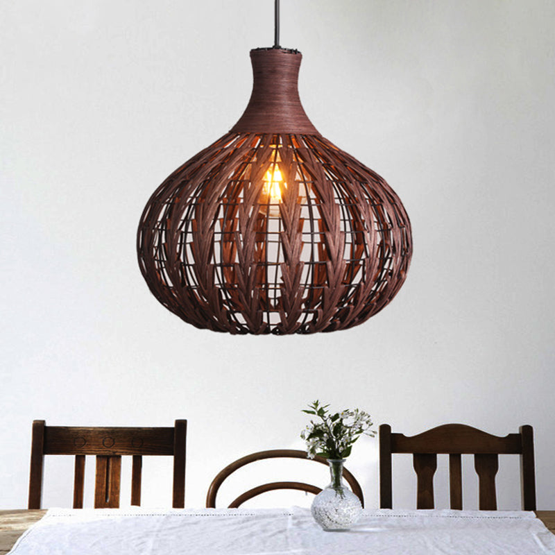 Droplet Pendant Lighting Japanese Rattan 1 Bulb Ceiling Suspension Lamp in Coffee Clearhalo 'Ceiling Lights' 'Pendant Lights' 'Pendants' Lighting' 369084