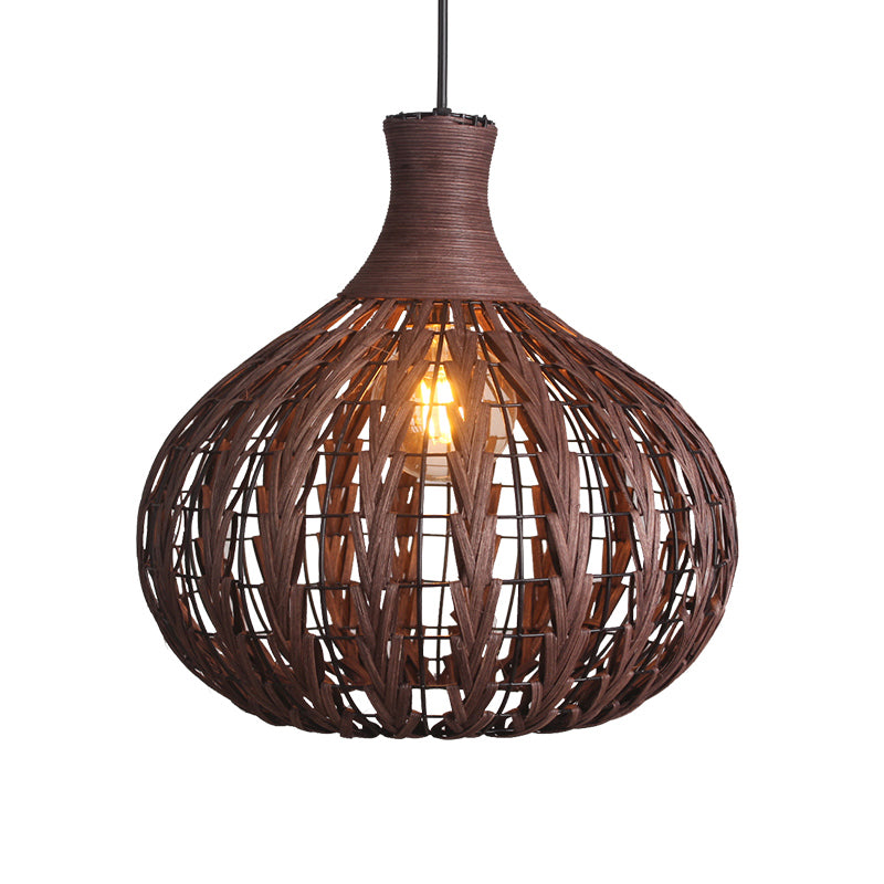 Droplet Pendant Lighting Japanese Rattan 1 Bulb Ceiling Suspension Lamp in Coffee Clearhalo 'Ceiling Lights' 'Pendant Lights' 'Pendants' Lighting' 369085