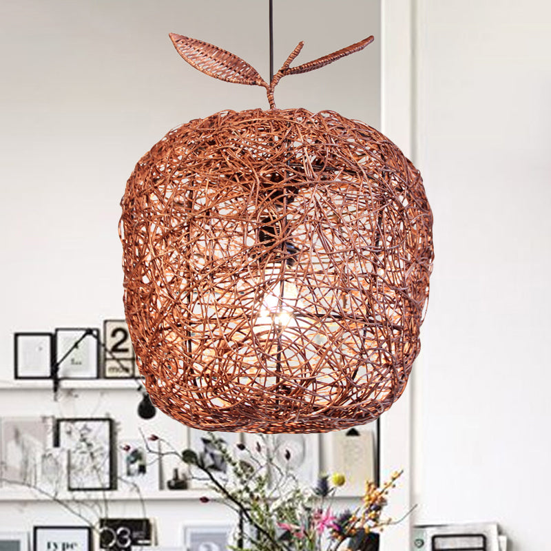 Brown Apple Hanging Lamp Chinese 1 Head Rattan Ceiling Pendant Light for Dining Room Clearhalo 'Ceiling Lights' 'Pendant Lights' 'Pendants' Lighting' 369088