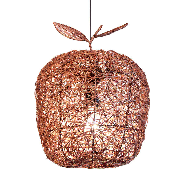 Brown Apple Hanging Lamp Chinese 1 Head Rattan Ceiling Pendant Light for Dining Room Clearhalo 'Ceiling Lights' 'Pendant Lights' 'Pendants' Lighting' 369090