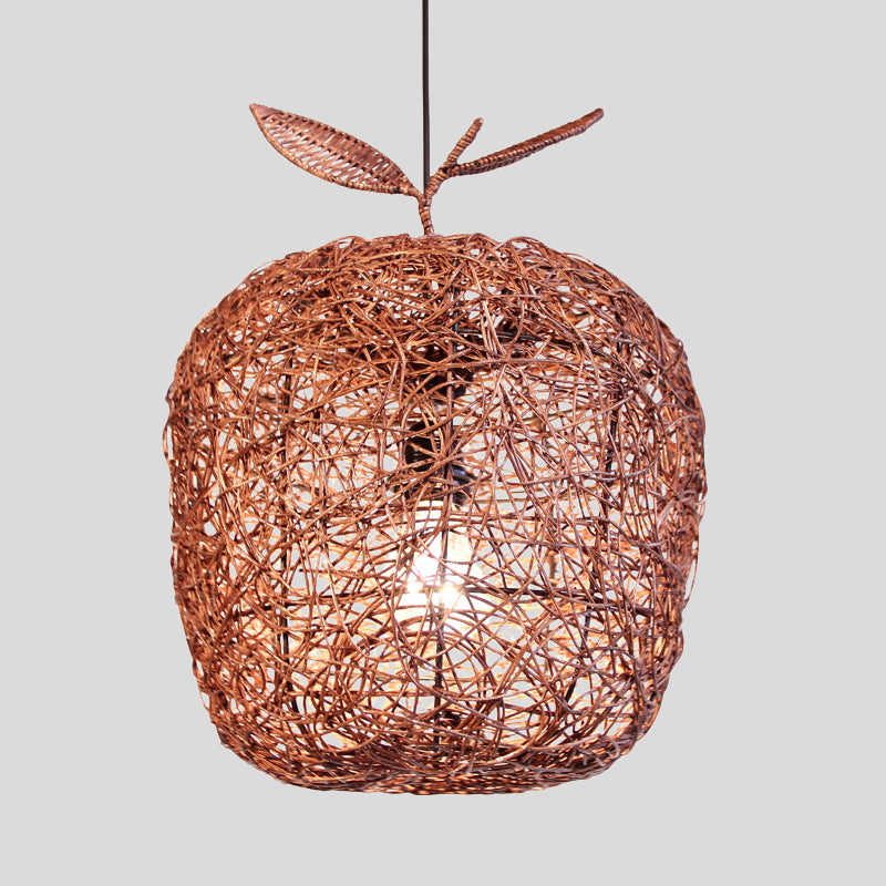 Brown Apple Hanging Lamp Chinese 1 Head Rattan Ceiling Pendant Light for Dining Room Clearhalo 'Ceiling Lights' 'Pendant Lights' 'Pendants' Lighting' 369091