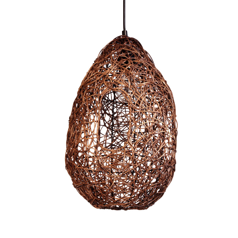 Rattan Hand-Worked Pendant Lighting Japanese 1 Bulb Ceiling Suspension Lamp in Brown Clearhalo 'Ceiling Lights' 'Pendant Lights' 'Pendants' Lighting' 369095