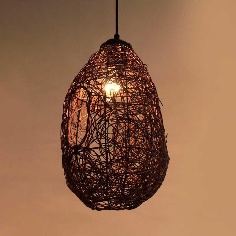 Rattan Hand-Worked Pendant Lighting Japanese 1 Bulb Ceiling Suspension Lamp in Brown Clearhalo 'Ceiling Lights' 'Pendant Lights' 'Pendants' Lighting' 369096