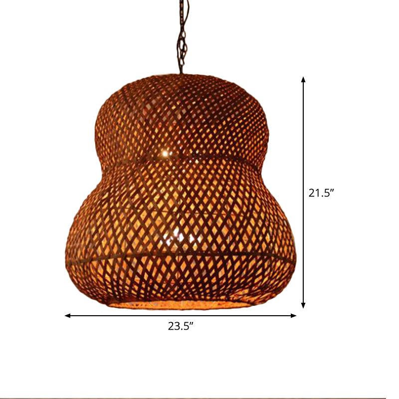 1 Bulb Gourd Ceiling Light Chinese Bamboo Suspended Lighting Fixture in Light Coffee Clearhalo 'Ceiling Lights' 'Pendant Lights' 'Pendants' Lighting' 369107