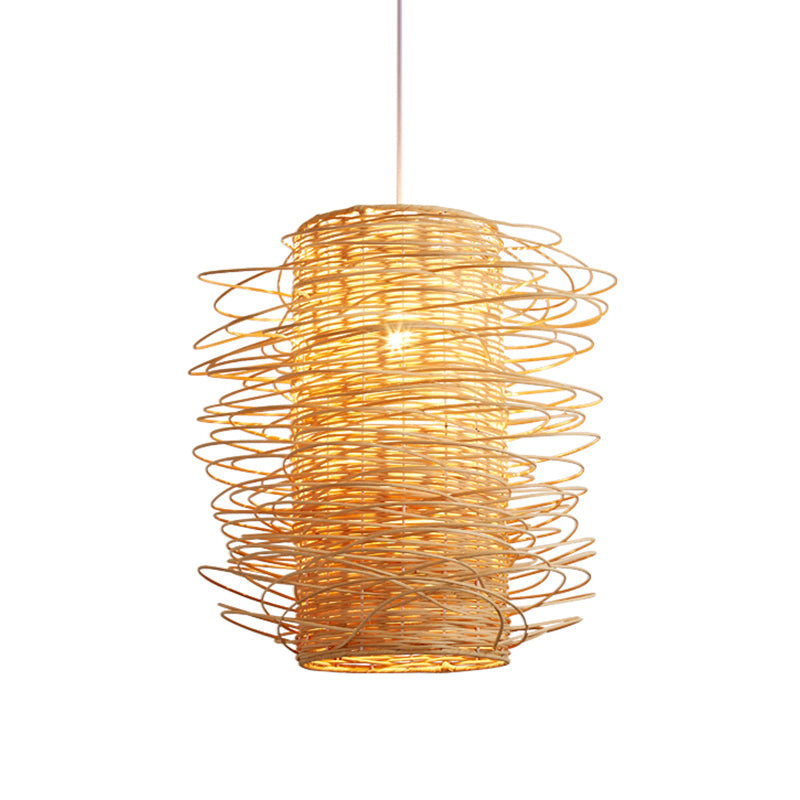 Japanese Cylindrical Pendant Lighting Rattan 1 Head Ceiling Suspension Lamp in Beige Clearhalo 'Ceiling Lights' 'Pendant Lights' 'Pendants' Lighting' 369116