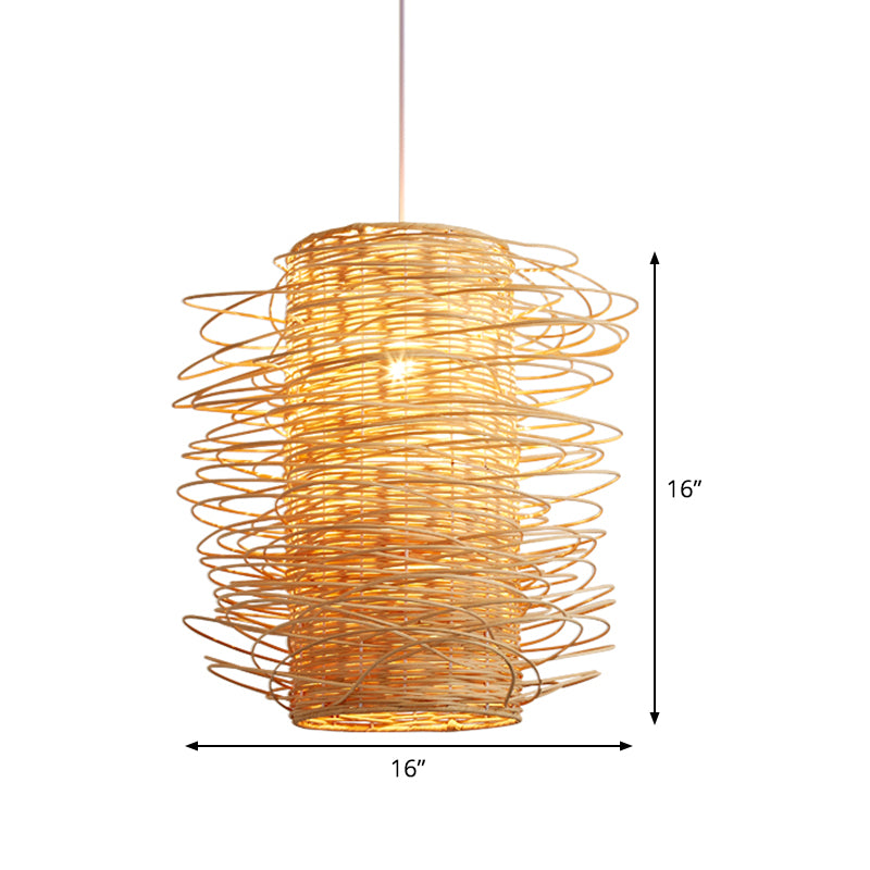 Japanese Cylindrical Pendant Lighting Rattan 1 Head Ceiling Suspension Lamp in Beige Clearhalo 'Ceiling Lights' 'Pendant Lights' 'Pendants' Lighting' 369117