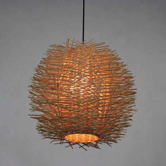 1 Bulb Handcrafted Ceiling Light Chinese Rattan Suspended Lighting Fixture in Beige Clearhalo 'Ceiling Lights' 'Pendant Lights' 'Pendants' Lighting' 369121
