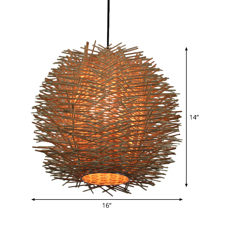 1 Bulb Handcrafted Ceiling Light Chinese Rattan Suspended Lighting Fixture in Beige Clearhalo 'Ceiling Lights' 'Pendant Lights' 'Pendants' Lighting' 369122