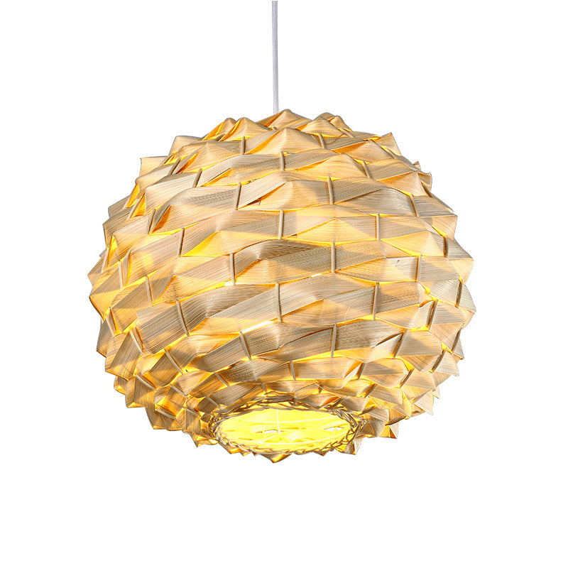 Round Ceiling Lamp Chinese Bamboo 11"/15" Wide 1 Bulb Beige Suspended Lighting Fixture Clearhalo 'Ceiling Lights' 'Pendant Lights' 'Pendants' Lighting' 369145