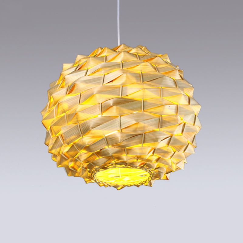 Round Ceiling Lamp Chinese Bamboo 11"/15" Wide 1 Bulb Beige Suspended Lighting Fixture Clearhalo 'Ceiling Lights' 'Pendant Lights' 'Pendants' Lighting' 369146