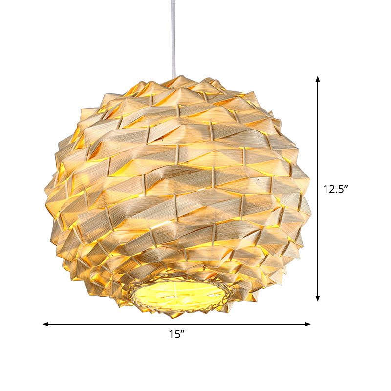 Round Ceiling Lamp Chinese Bamboo 11"/15" Wide 1 Bulb Beige Suspended Lighting Fixture Clearhalo 'Ceiling Lights' 'Pendant Lights' 'Pendants' Lighting' 369148