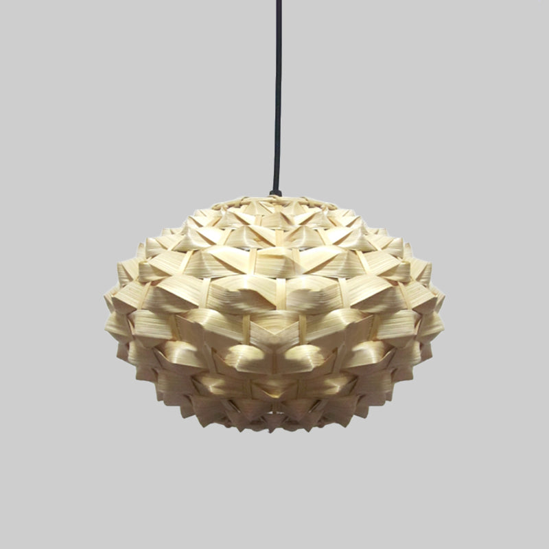 Lantern Hanging Lamp Asian Bamboo 1 Bulb Beige Pendant Lighting Fixture, 12"/16" Wide Clearhalo 'Ceiling Lights' 'Pendant Lights' 'Pendants' Lighting' 369152