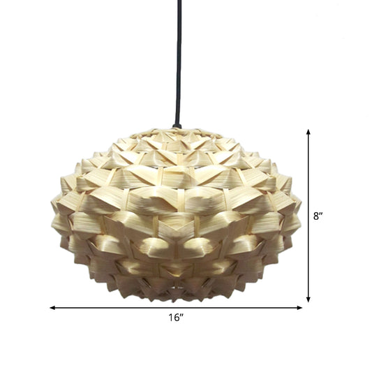 Lantern Hanging Lamp Asian Bamboo 1 Bulb Beige Pendant Lighting Fixture, 12"/16" Wide Clearhalo 'Ceiling Lights' 'Pendant Lights' 'Pendants' Lighting' 369154