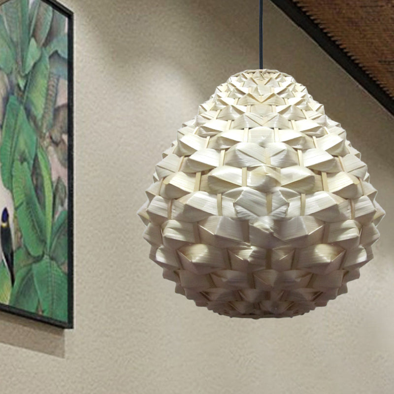 1 Head Living Room Pendant Lamp Asia Beige Hanging Ceiling Light with Droplet Bamboo Shade Beige Clearhalo 'Ceiling Lights' 'Pendant Lights' 'Pendants' Lighting' 369155_7d53042e-02f5-4212-af12-56881c2da1cd