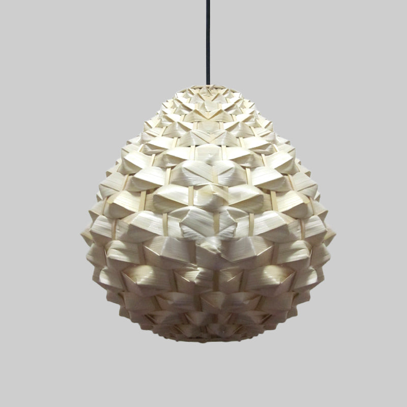 1 Head Living Room Pendant Lamp Asia Beige Hanging Ceiling Light with Droplet Bamboo Shade Clearhalo 'Ceiling Lights' 'Pendant Lights' 'Pendants' Lighting' 369158