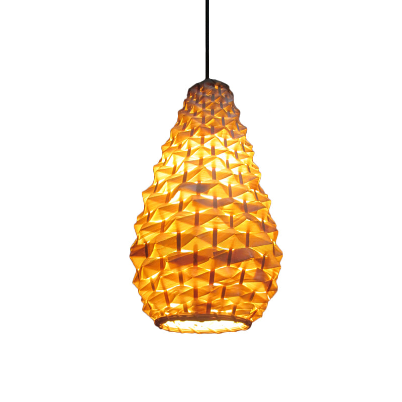 Jar Pendant Lighting Japanese Bamboo 1 Head 8"/16" Wide Beige Ceiling Suspension Lamp Clearhalo 'Ceiling Lights' 'Pendant Lights' 'Pendants' Lighting' 369167